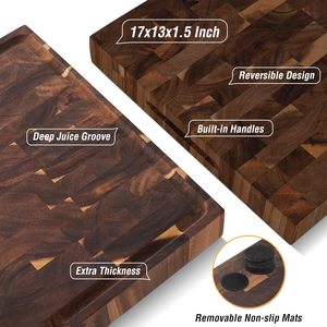 Tabla de cortar de madera de acacia de veta final, grande y gruesa, personalizada, antideslizante, para cocina, charcutería y barbacoa - Product Image 2