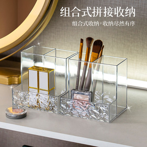 <b>Makeup</b> Organizer Storage <b>Box</b> With Rotating Lipstick Holder And Brush Compartment For Desktop Cosmetic Skincare Products 4 In 1 - Product Image 4