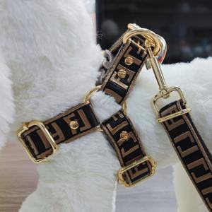 Conjunto de correas de cinturón de seguridad de coche de diseñador de lujo arnés de cuero acolchado para perros pequeños <span class=keywords><strong>collar</strong></span> de perro impreso con letras ajustables producto - Product Image 6