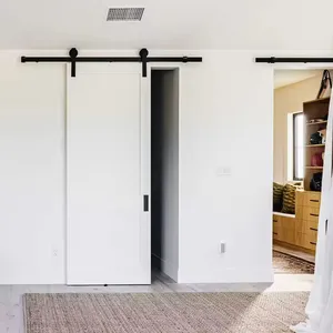 36 Inch x 80 Inch Solid Wood Barn Door With 6.6FT Big Wheel Matte Black Sliding Door Hardware Kits And Handle Simple Assembly