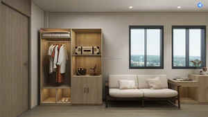 Ensemble de meubles de chambre double pour hôtel 3 étoiles, directement de l'usine, comprenant 2 lits simples avec têtes de lit rembourrées, tables de chevet, armoire et meuble TV - Product Image 5