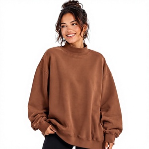 Fabricant professionnel en gros de vêtements streetwear, sweat-shirt en molleton tricoté pour femme, couleur unie, col montant, épaules tombantes, hiver - Product Image 1