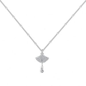 Collar con Colgante de Hoja de Ginkgo de Plata de Ley 925 y Oro de 18K de Alta Calidad y Diseño Moderno para Mujer, con Diamantes de Circonia 5A - Product Image 1