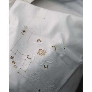 Drap de lit double en lin antique avec couture élégante de style antique, draps ajustés et plats - Product Image 1