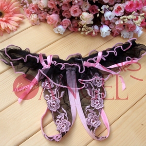 KISS ME ANGEL direct all'ingrosso le donne si sentono aperte sul cavallo trasparente grazioso perizoma in mesh ricamato - Product Image 4