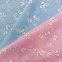 Tissu en maille de dentelle 100 % polyester ultra-fin 20D bleu respirant 35 g/m² pour jupe, vêtement, tissu en tulle doux comme de la soie, tissu à pois