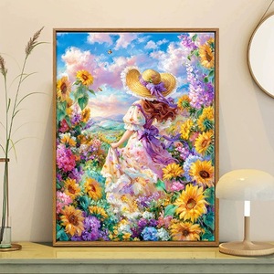 Kit de <span class=keywords><strong>Peinture</strong></span> Numérique DIY <span class=keywords><strong>Paysage</strong></span> Printanier <span class=keywords><strong>Romantique</strong></span> Songwoo - Fille en Robe Jaune, Champ de Fleurs Sauvages et Montagne - <span class=keywords><strong>Peinture</strong></span> par Numéros - Product Image 3