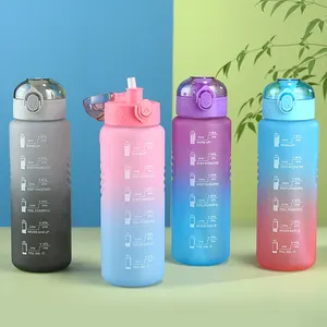 One Click Open Eco-Friendly BPA Free 32oz 1000ML Large Motivational Sports Water Bottle with Flow Flip Top Leak Proof Lid