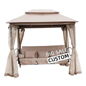 Outdoor <b>Patio</b> <b>Swing</b> Chair with Canopy and Curtains Seat 3 People Fabric Cushion Modern Design Metal for Outdoor Use - Product Image 3