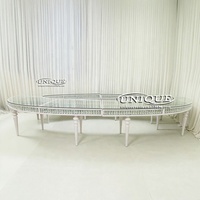 Table de salle à manger de luxe pour événements de mariage, moderne, en acier inoxydable, verre trempé, ovale, écologique, durable, mobilier d'hôtel, extérieur