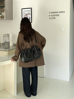 Grand sac fourre-tout métallique Y2K, sac à main vintage en cuir PU, sac à bandoulière avec poches, sac de travail et d'école tendance pour femmes