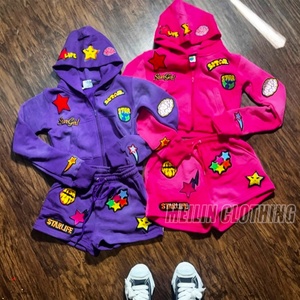 Custom logo Two Piece Women Clothes <b>Zip</b> <b>up</b> Hoodies and Shorts Set Acid Washed <b>Cropped</b> Hoodie and Shorts Set - Product Image 5