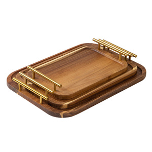 Wooden <b>dinner</b> <b>tray</b>, dessert <b>tray</b>, tea <b>tray</b>, home living room storage, light luxury <b>tray</b>, rectangular wooden <b>tray</b> with gold - Product Image 3
