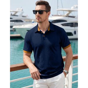 FOXA Polo pour homme en tricot texturé à manches courtes avec boutons, respirant, décontracté, pour l'été - Product Image 4