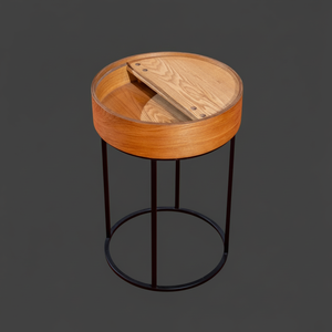 Table basse ronde moderne en MDF avec placage de frêne et cadre en métal Meubles de salon mobiles pour la maison - Product Image 1