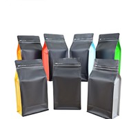 Sacs à café en gros, sacs Mylar à fond plat, pochettes verticales avec fermeture éclair, scellage sur huit côtés, pochettes refermables en aluminium