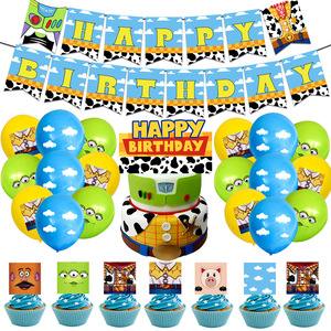 Nouveauté 2025 - <span class=keywords><strong>D</strong></span>écorations de fête <span class=keywords><strong>d</strong></span>'<span class=keywords><strong>anniversaire</strong></span> <span class=keywords><strong>Toy</strong></span> <span class=keywords><strong>Story</strong></span> - Ensemble de vaisselle jetable, drapeau, ballons et gâteau - Product Image 2