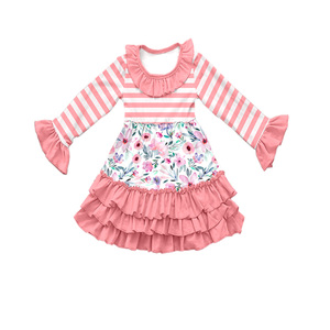 Robe pour petite fille en soie de lait, imprimée, à manches volantées, douce et respirante, style décontracté, longueur genou, pour enfants, ODM - Product Image 2