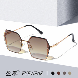 Yingtai Eyewear Polygonal Frameless <b>Sunglasses</b> Metal Frame <b>Gradient</b> Lens UV400 Women Fashionable Sunshades - Product Image 1