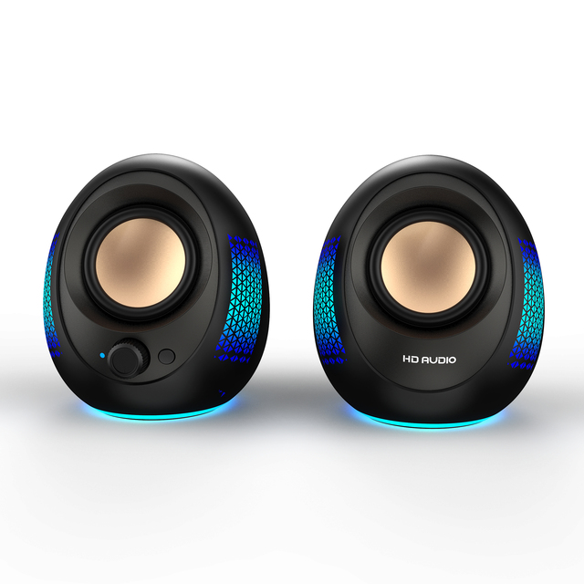 Active Powered USB-C 6W Wired for 5.3 Computer Speakers RGB Lighting Rotary Knob PC Laptop Desktop Mobile Phone Home