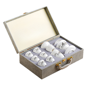 XUANHUI Coffret cadeau personnalisé, ensemble de tasses à café et à thé en céramique en porcelaine plaquée or turque, 6 soucoupes, passe au micro-ondes et au lave-vaisselle, pour les entreprises - Product Image 6