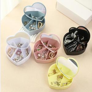 Boîte de rangement de bijoux de bureau, boîte à bijoux en forme de cœur et mignonne, compartimentée avec miroirs, boîte à bijoux de luxe légère - Product Image 3
