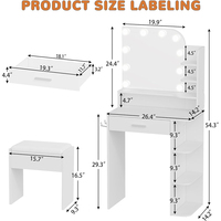 OEM/ODM - Petite table de maquillage personnalisée avec chaise, petite coiffeuse avec miroir et éclairage, table de maquillage avec prise électrique