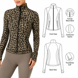 Cropped Yoga <b>Jacket</b> Women Full Zip Slim Athletic <b>Workout</b> Front Logo Skinny Fit Seamless Contoured Seams Thumbhole Cuffs Adults - Product Image 3