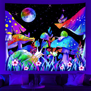 Tapiz colgante de pared fluorescente, Fondo de Mandala psicodélico, suministros de <span class=keywords><strong>brujería</strong></span>, tapiz de seta de luz púrpura - Product Image 1