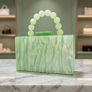 <b>Green</b> Marbled Resin Clutch Bag With Beaded Handle Luxury Handmade Evening <b>Purse</b> Unique Style Latest Design New Arrival Gift - Product Image 1