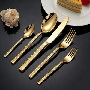 Gold Stainless Steel Cutlery Set Hammered Handle Dinner Knife <b>Fork</b> Spoon Teaspoon <b>Dessert</b> <b>Fork</b> for Wedding Restaurant Party Home - Product Image 1