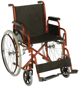 Silla de Ruedas de Tela Negra Resistente al Desgaste con Marco Rojo, Soporte Cruzado Estable y Diseño Antivuelco - Product Image 2