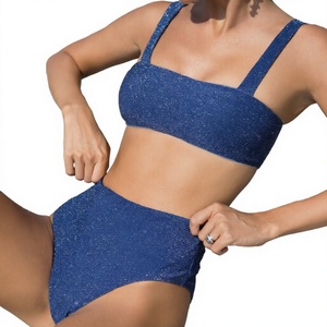 Ensemble bikini scintillant en gros pour femme, maillot de bain deux pièces à col carré et taille haute, tenue de plage chatoyante, maillot de bain personnalisé - Product Image 3