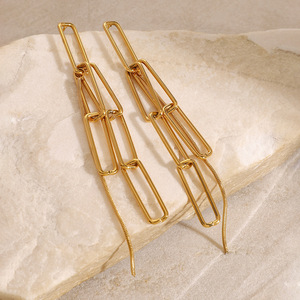 OZE Boucles d'oreilles en or élégantes pour femmes, nouvelle mode, avec chaîne trombone en acier inoxydable - Product Image 6