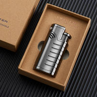 Encendedor de Cigarros de Triple Chorro Recto, Diseño Moderno en Metal, Resistente al Viento, Recargable con Gas Visible, Venta al Por Mayor Directa de Fábrica