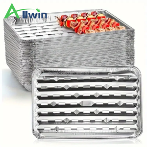 Cestas de aluminio perforadas para asar carne, paquete de 20, 13 <span class=keywords><strong>x</strong></span> 8.6 pulgadas, bandejas desechables de papel de aluminio de grado alimenticio para barbacoa - Product Image 1