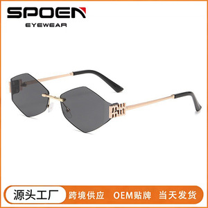 Rimless Diamond <b>Sunglasses</b> <b>Gradient</b> Lens UV400 Women Y2K Style Sun Protection Adult Fashion - Product Image 5
