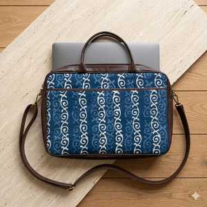 Bolso para Portátil Hecho a Mano en Color Índigo, Forrado en Algodón, Bolso de Mensajero para Oficina, Estilo Boho Étnico - Product Image 5