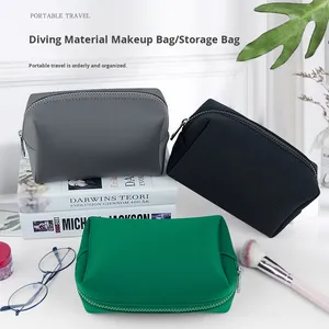 Portable Solid Color Cosmetic Bag Toiletry <b>Makeup</b> <b>Storage</b> Bag Neoprene Travel <b>Makeup</b> Pouch with Zipper - Product Image 3