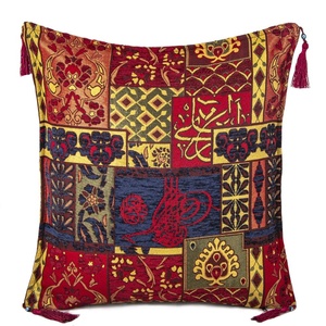 Flovered and Ottoman Sign Designed Turkish Chenille Fabric Cushion Cover <b>Pillow</b> - Product Image 1