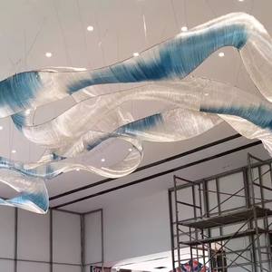 Grande lampe de plafond moderne en forme de ruban de soie lustres en verre personnalisés roses multicolores pour restaurant hôtel hall de banquet - Product Image 5