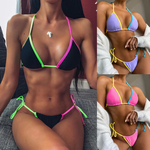 New Design Multi Color Sexy Mini <strong>Micro</strong> Two Piece <strong>Bikini</strong> Set Beach Wear Triangle Halter Swimsuit Women <strong>Thong</strong> Swimwear - Product Image 2