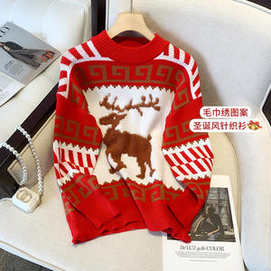 Maglione Jacquard di natale con girocollo a girocollo maglione <span class=keywords><strong>rosso</strong></span> lavorato a <span class=keywords><strong>maglia</strong></span> Oem personalizzato 2025 - Product Image 2