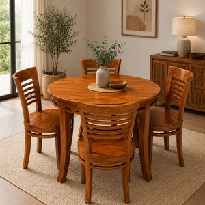 Durable Teak Wood <b>Dining</b> <b>Set</b> with Round Table and <b>4</b> Seater for Modern Classic Home Furniture From Indonesia - Product Image 6
