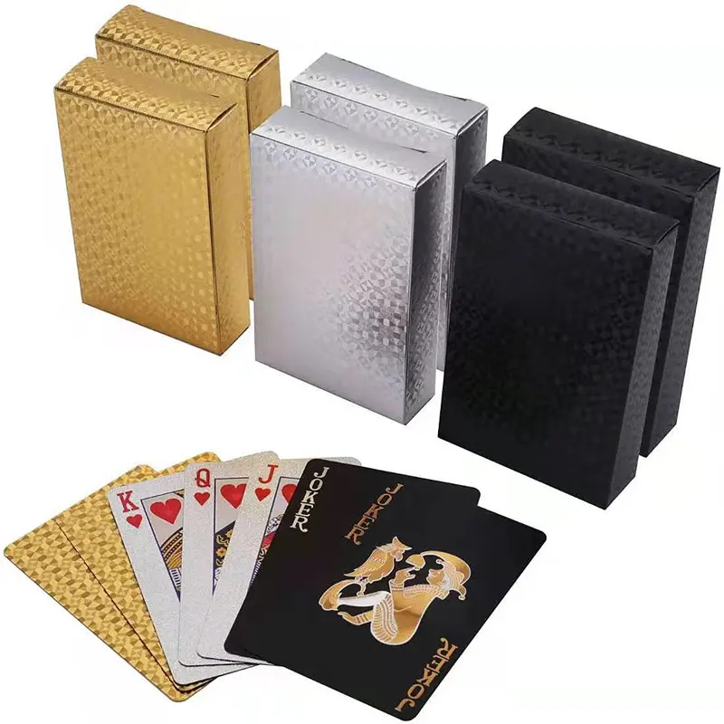 Высококачественные пластиковые золотистые Серебристые черные фольги 57*87 мм на заказ покерные карты