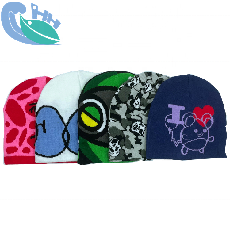 Спортивная Вязаная Зимняя Шапка-бини с жаккардовым узором и логотипом на заказ