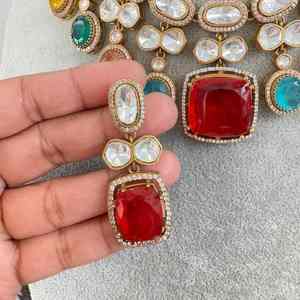 Natural Multi Color Duplet Moissanite Polki <b>Choker</b> <b>Necklace</b> <b>Indian</b> Wedding Bridal Jewelry Bollywood Sabyasachi <b>Necklace</b> - Product Image 3