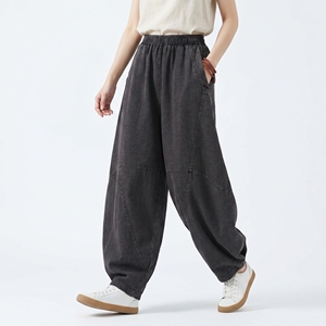 Pantaloni Harem da Donna in Cotone a Gamba Larga Stile Hip Hop Retrò Artistico 2026 Nuovi, con Elastico in Vita, Modello <span class=keywords><strong>Carrot</strong></span> Casual - Product Image 1