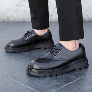 Zapatos Derby de Estilo Británico para Hombre, de Cuero Genuino, con Punta Ancha, Negros, Casuales, con Suela Gruesa y Cierre Deslizante - Product Image 5