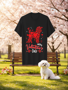 T-shirt a forma di cuore con stampa Bichon Frise per San Valentino, unisex, in cotone, girocollo, casual, primavera estate - Product Image 2